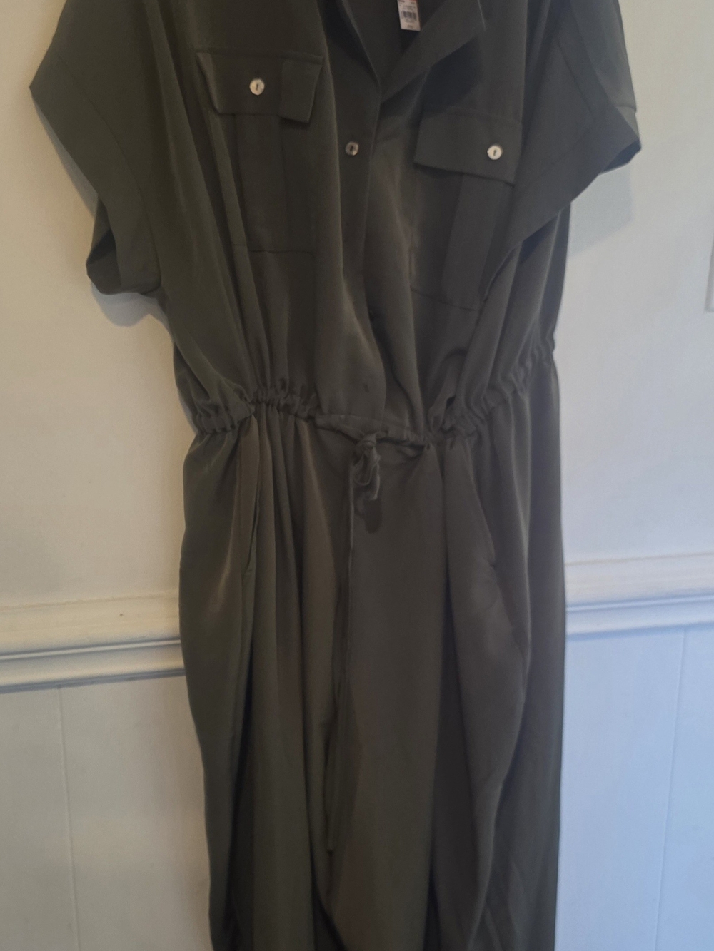 EVRI Olive Green Short-Sleeve Utility Jumpsuit